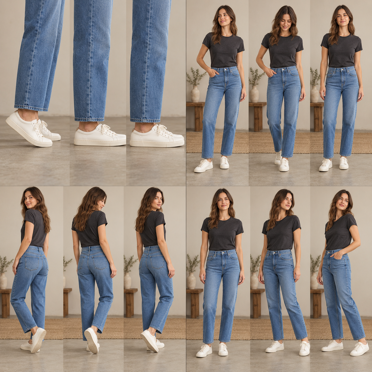 Ankle & Hem Reveal: photographic poses illustrating Lift one heel → lower → hold